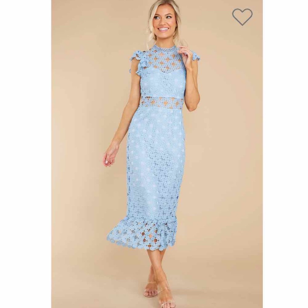 Just Me Light Blue Lace Midi Dress